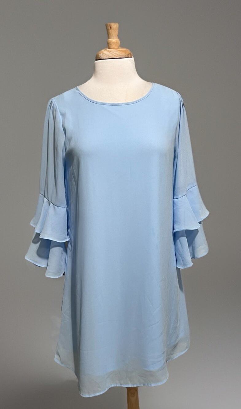 Andree by Unit Babydoll Dress Women's M Baby Blue Chiffon Ruffle Wedding Guest